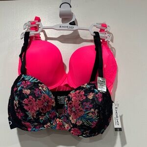 Bebe Neon Pink and Floral Bra Duo